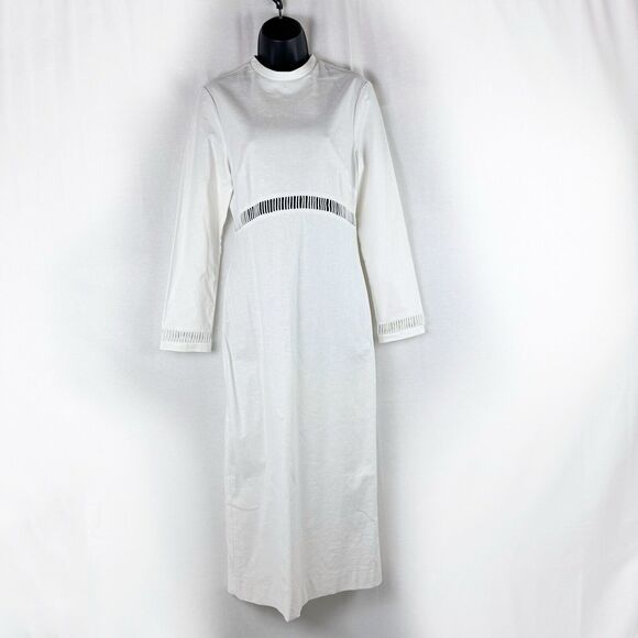 STAUD Alexandria White Linen Midi Dress Long Sleeves Size 8 - Picture 2 of 10
